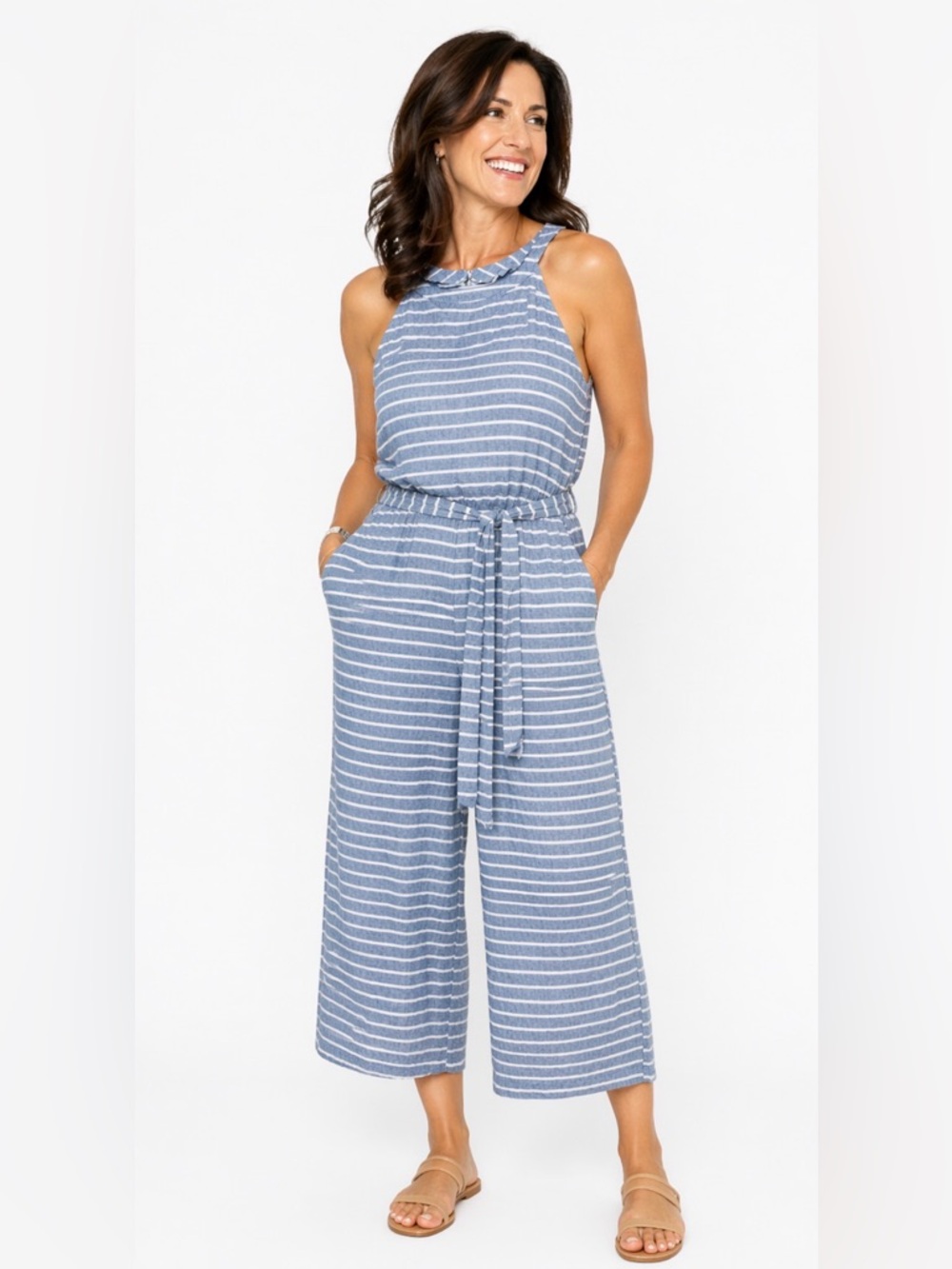 Loft Outlet/Ann Taylor linen blend jumpsuit wide leg Capri, women’s medium.